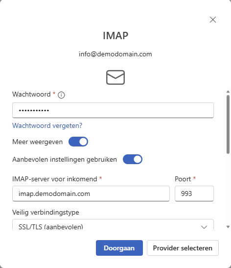 E-mailaccount in outlook - IMAP