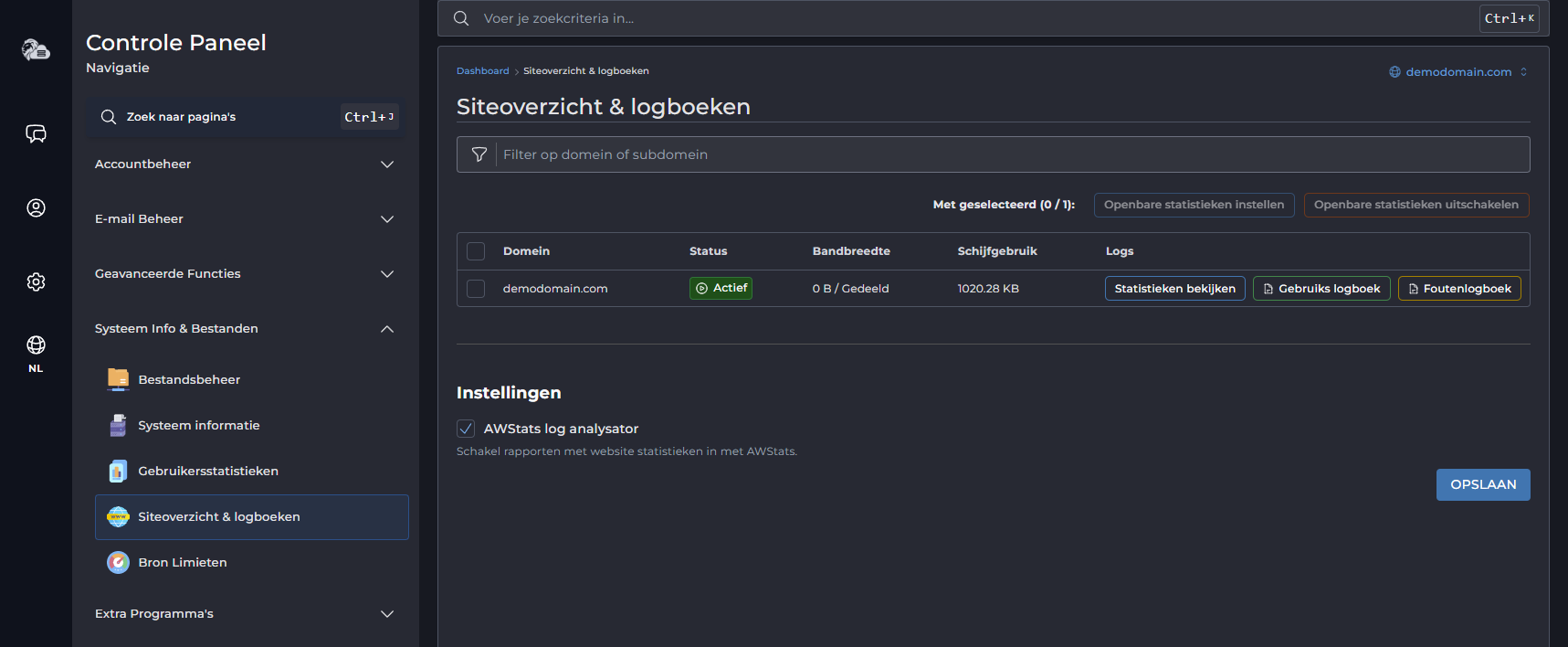 DirectAdmin overzicht logs