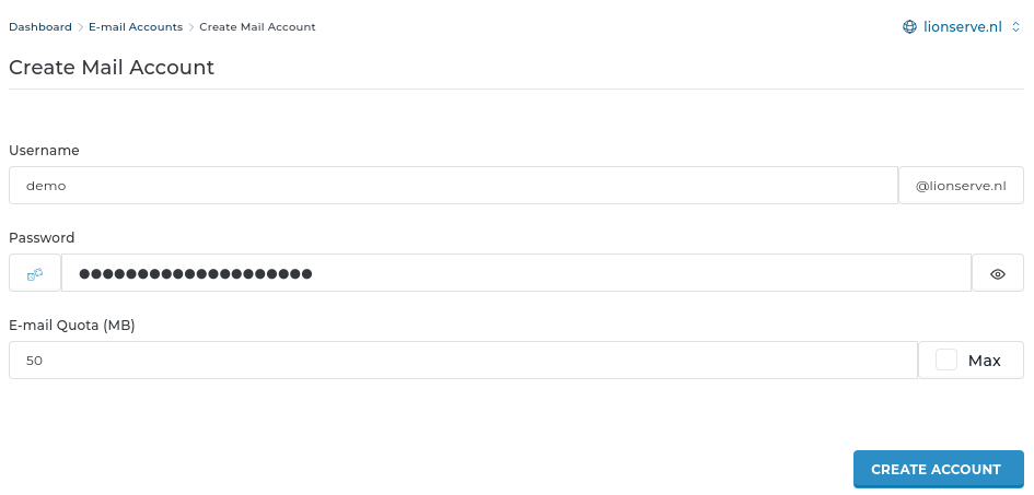 E-mailaccount aanmaken in DirectAdmin
