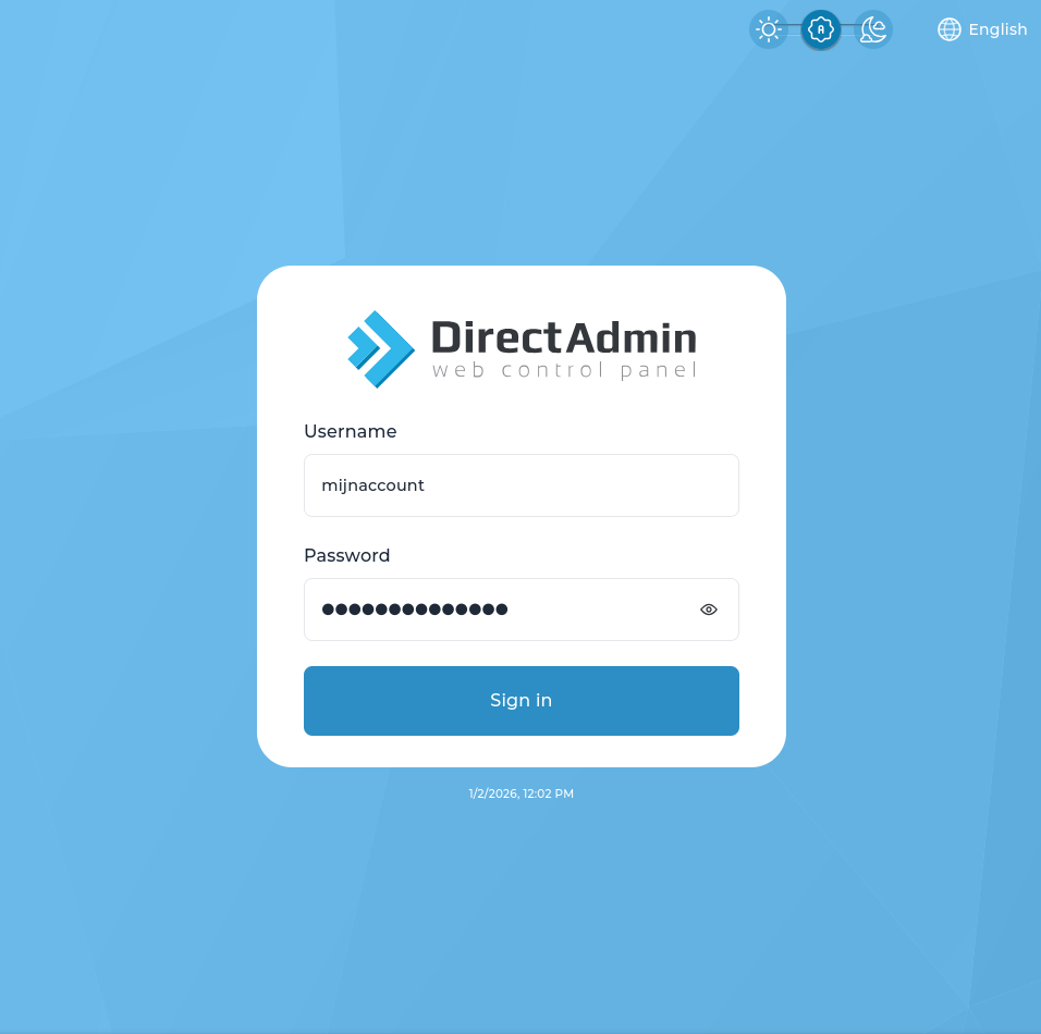 Inlogscherm DirectAdmin
