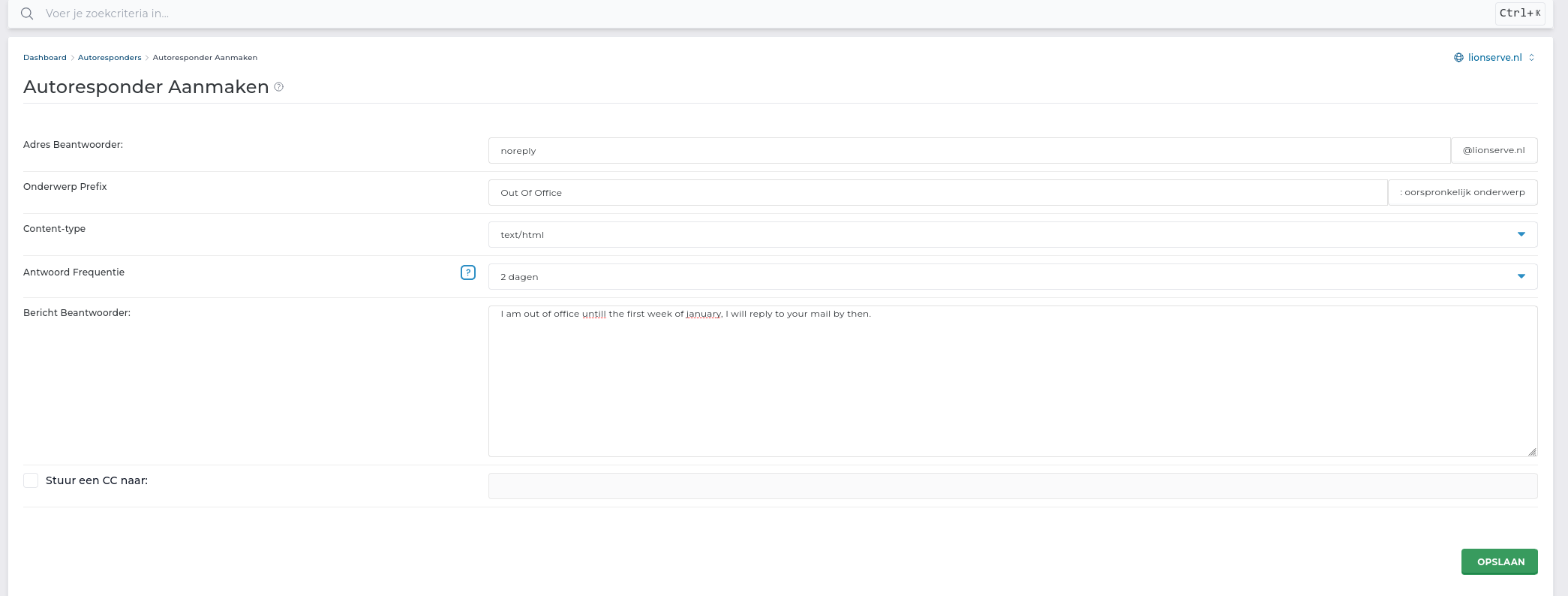 Autoresponder inschakelen in DirectAdmin